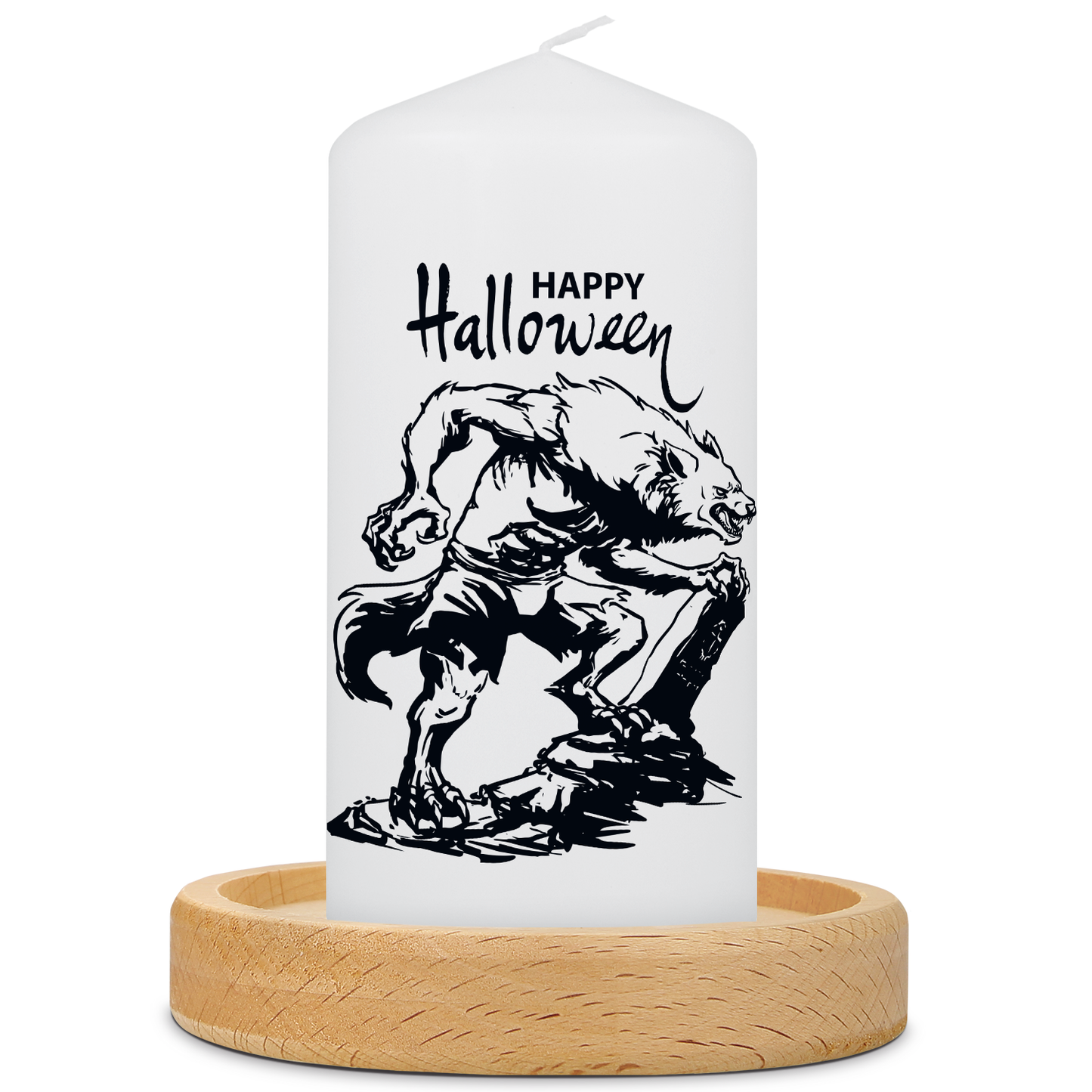 Personalisierte Halloween-Kerze mit Werwolf-Motiv und Name