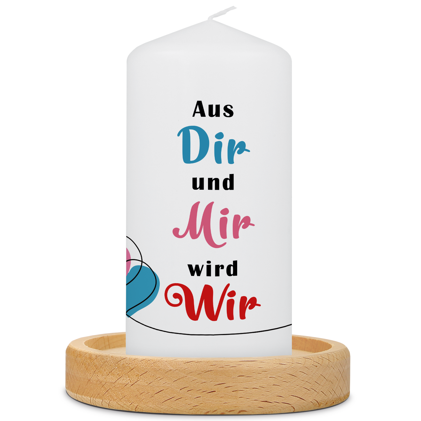 Kleine Kerze „Aus dir und mir wird wir“ – 12 cm
