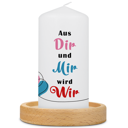 Kleine Kerze „Aus dir und mir wird wir“ – 12 cm