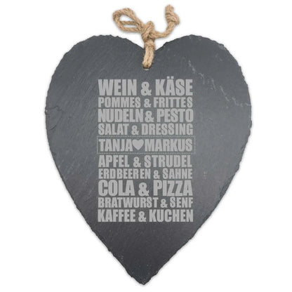 Schieferherz Wein und Käse mit Gravur