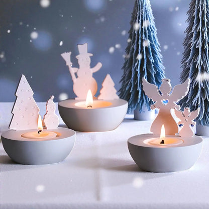 Weihnachtliches Teelichthalter-Set mit Engel, Schneemann & Tannenbaum - by SteinKunstWerk | Deko aus nachhaltiger Herstellung