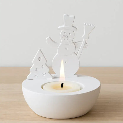 Weihnachtliches Teelichthalter-Set mit Engel, Schneemann & Tannenbaum - by SteinKunstWerk | Deko aus nachhaltiger Herstellung