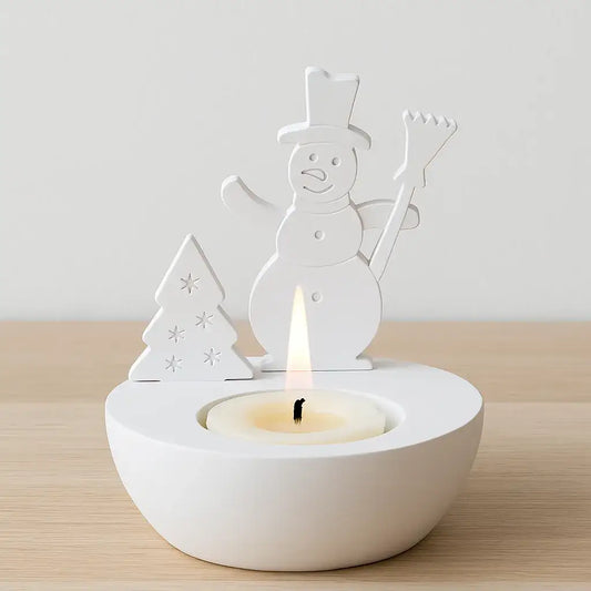 Weihnachtliches Teelichthalter-Set mit Engel, Schneemann & Tannenbaum - by SteinKunstWerk | Deko aus nachhaltiger Herstellung