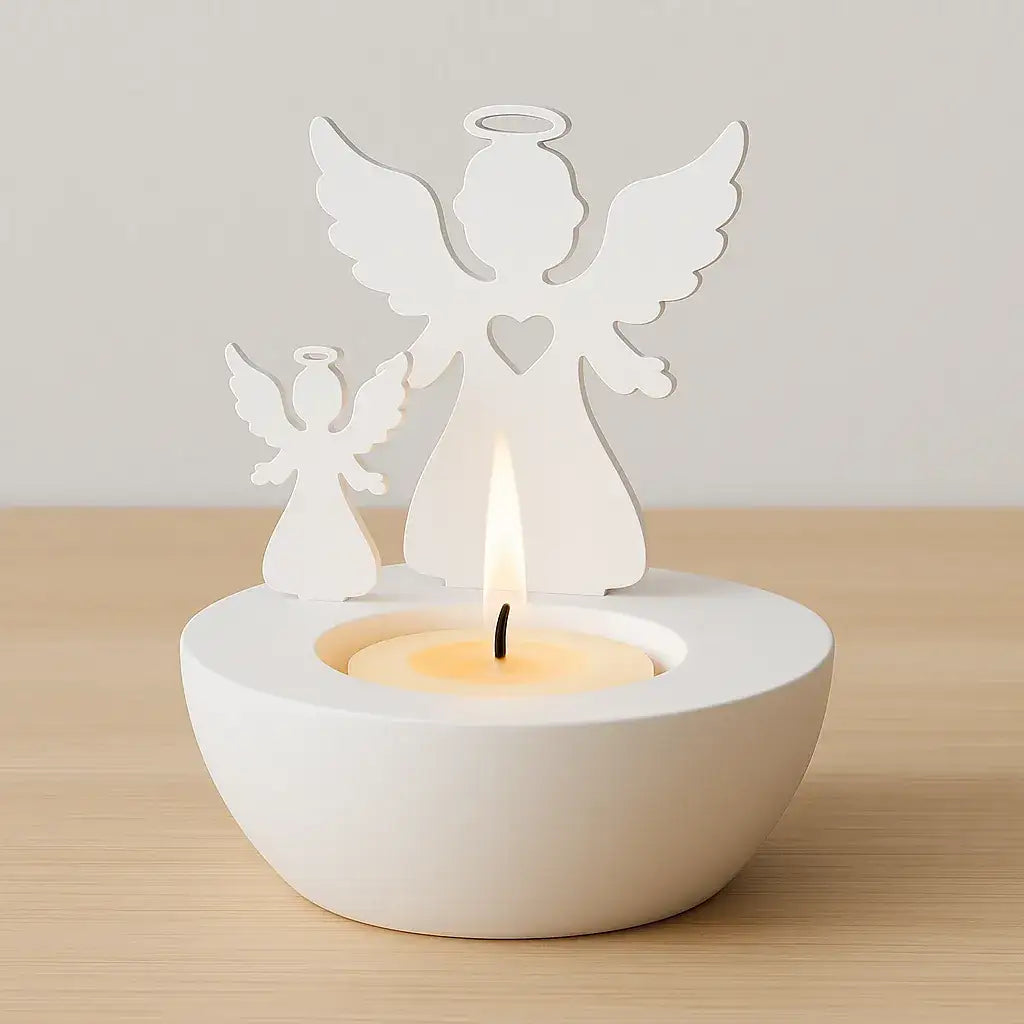 Weihnachtliches Teelichthalter-Set mit Engel, Schneemann & Tannenbaum - by SteinKunstWerk | Deko aus nachhaltiger Herstellung