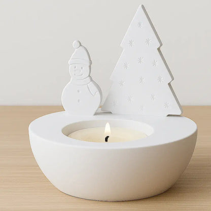 Weihnachtliches Teelichthalter-Set mit Engel, Schneemann & Tannenbaum - by SteinKunstWerk | Deko aus nachhaltiger Herstellung