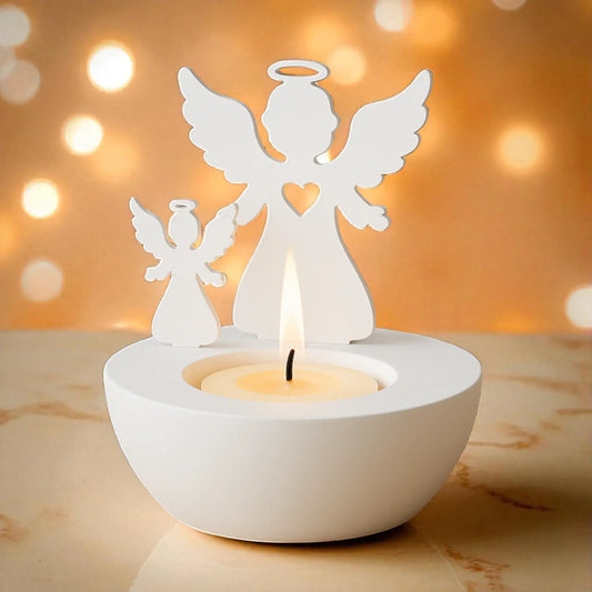 Weihnachts-Teelichthalter-Set mit Engel, Schneemann und Tannenbaum