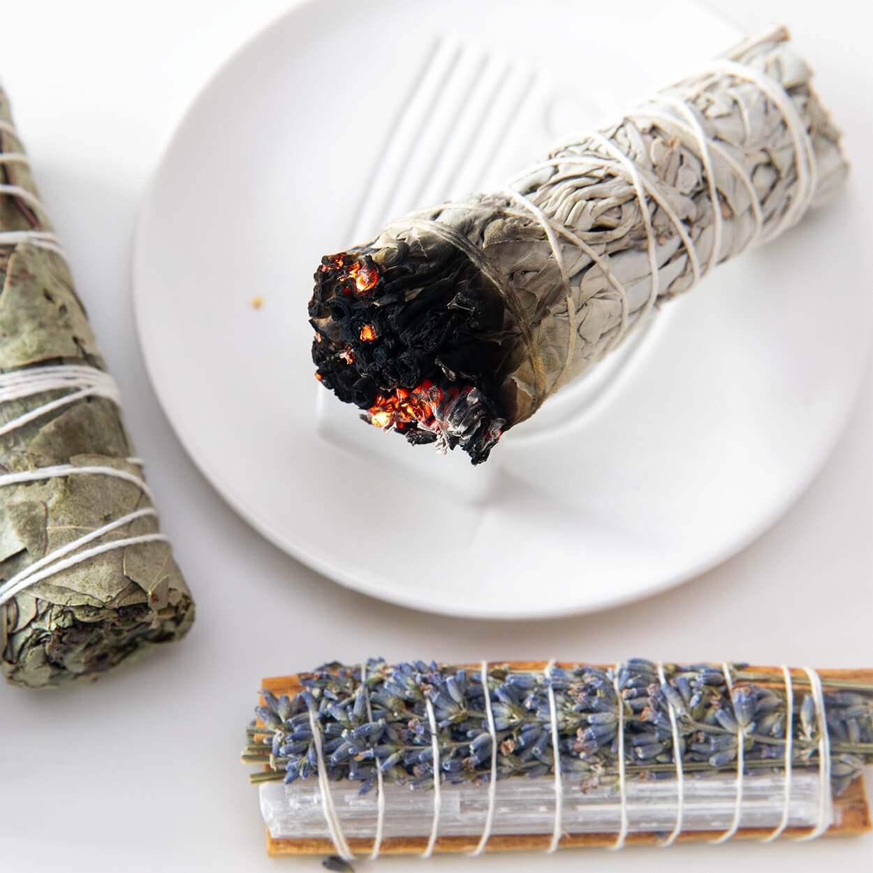 Weißer Salbei räuchern | Räucherbündel Starter Set | mit Räucherschale - by SteinKunstWerk | aus nachhaltiger Herstellung