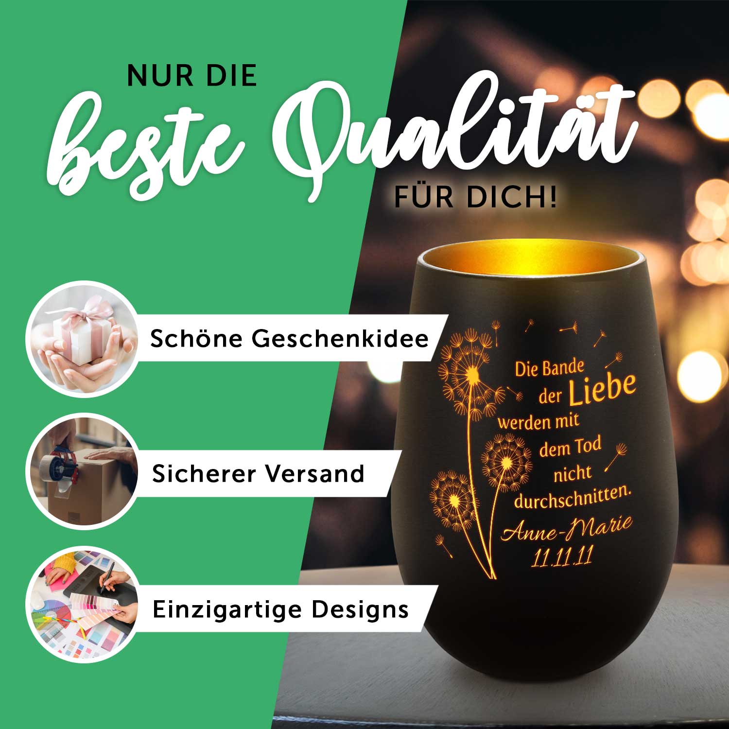 Windlicht „Glück ist eine Oma wie dich zu haben“ – Detailansicht des Windlichts – Galerie 30