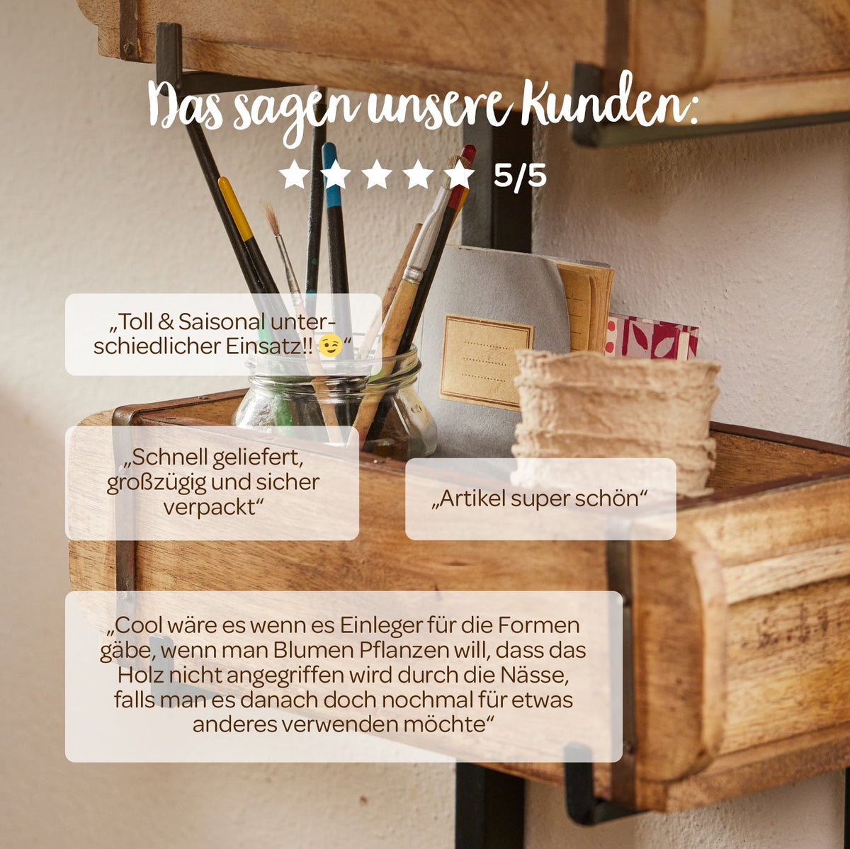3 Ziegelformen mit Ständer – Industrial-Deko aus Holz & Metall