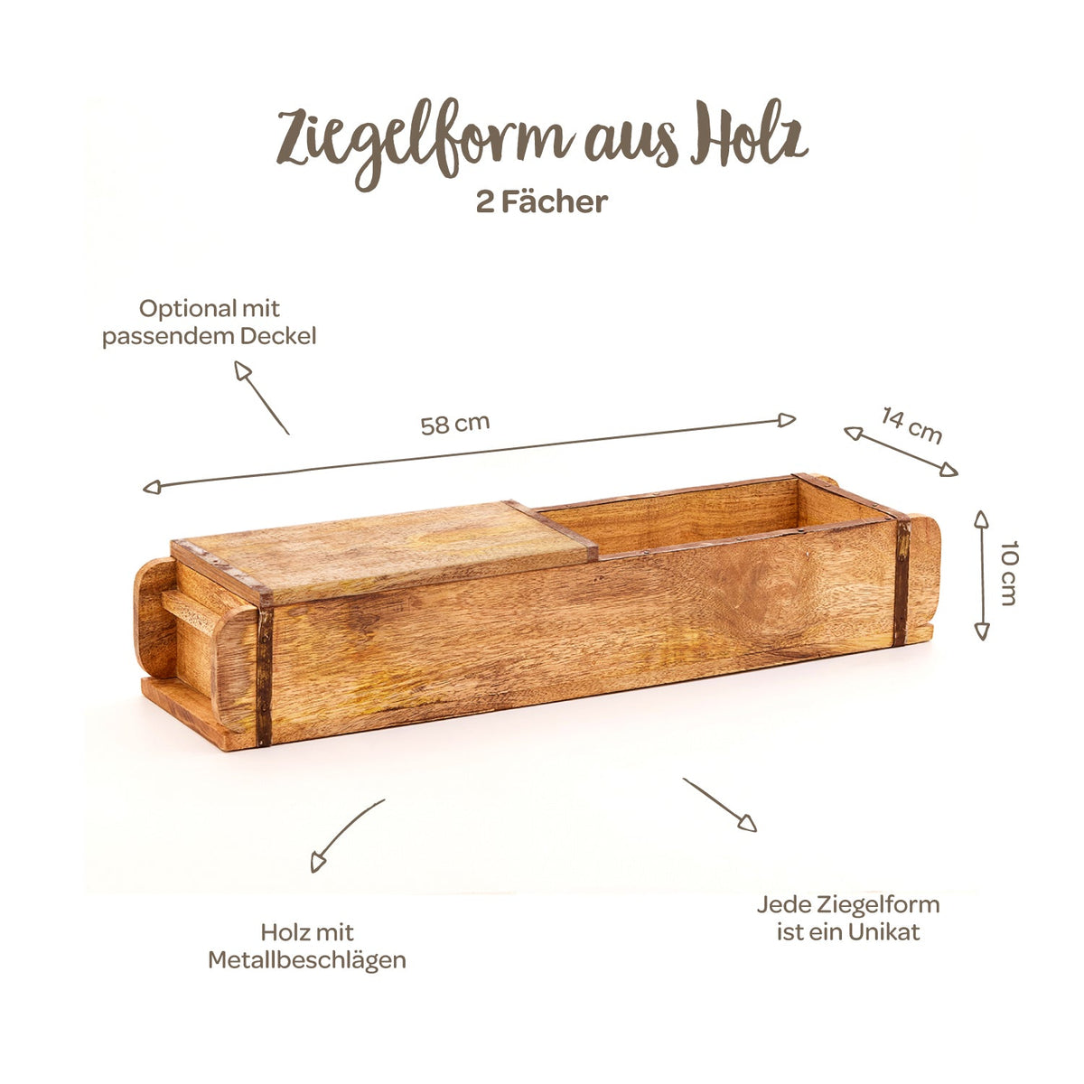 Lange Ziegelform mit 2 Fächern – Vintage-Holzdeko