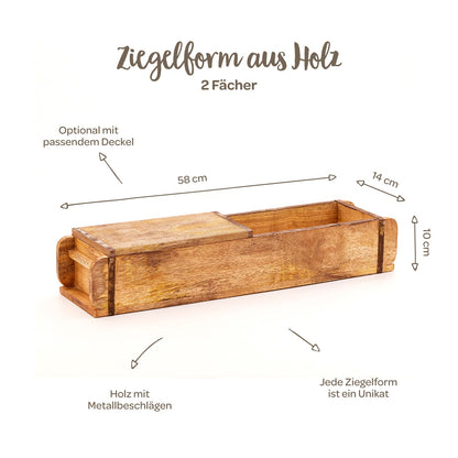Lange Ziegelform mit 2 Fächern – Vintage-Holzdeko