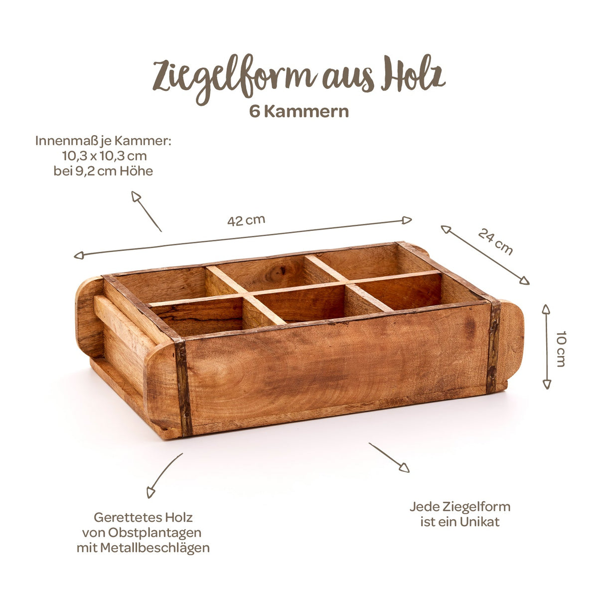 Ziegelform mit 6 Fächern – Vintage-Holzdeko & Organizer
