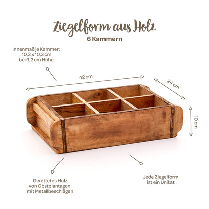 Ziegelform mit 6 Fächern – Vintage-Holzdeko & Organizer