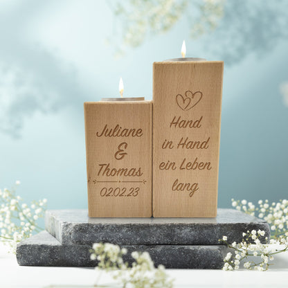 Personalisiertes Teelichthalter-Set Hand in Hand – Wohnansicht