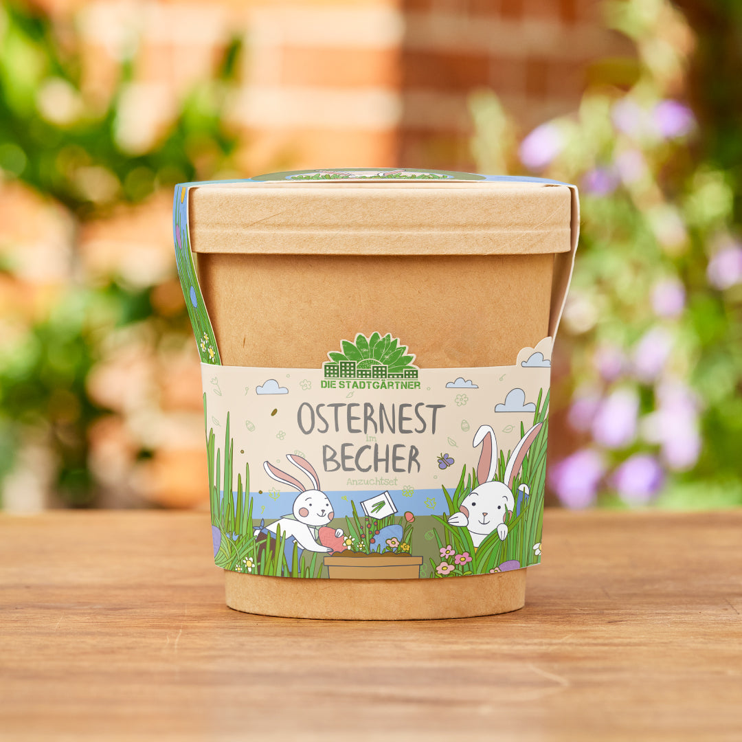 Osternest aus dem Becher – Ostergras selber ziehen – Gesamtansicht des Sets