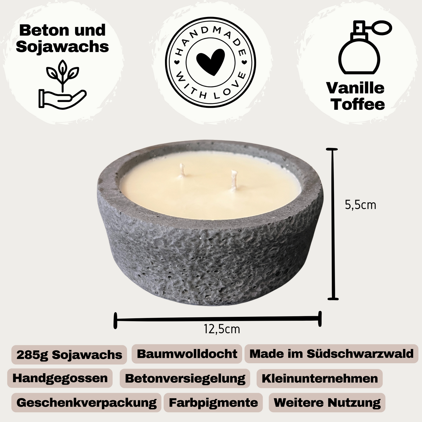 XL Citronella Kerze im Betongefäß „Die Stille“ – Schwarz | Outdoor