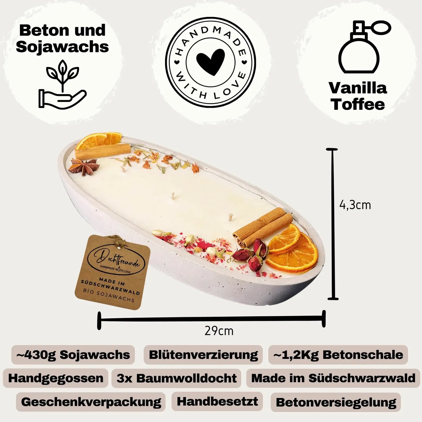 Betonduftkerze „Vanilla Toffee – Flammenboot“ – Handgemachte Duft- & Designkerze aus dem Schwarzwald - by SteinKunstWerk | Outdoor aus nachhaltiger Herstellung