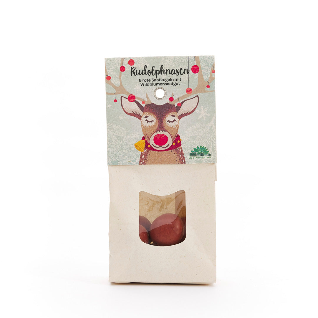 Rote »Rudolphnasen«-Blumenmurmeln als kleines Weihnachtsgeschenk