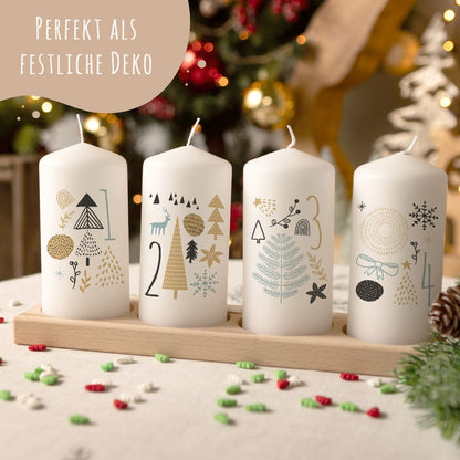 Boho Adventskerzen dekoriert für Advent und Weihnachten