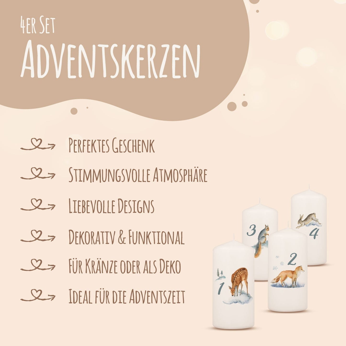 Produktdetails und Eigenschaften des Boho Adventskerzen-Sets