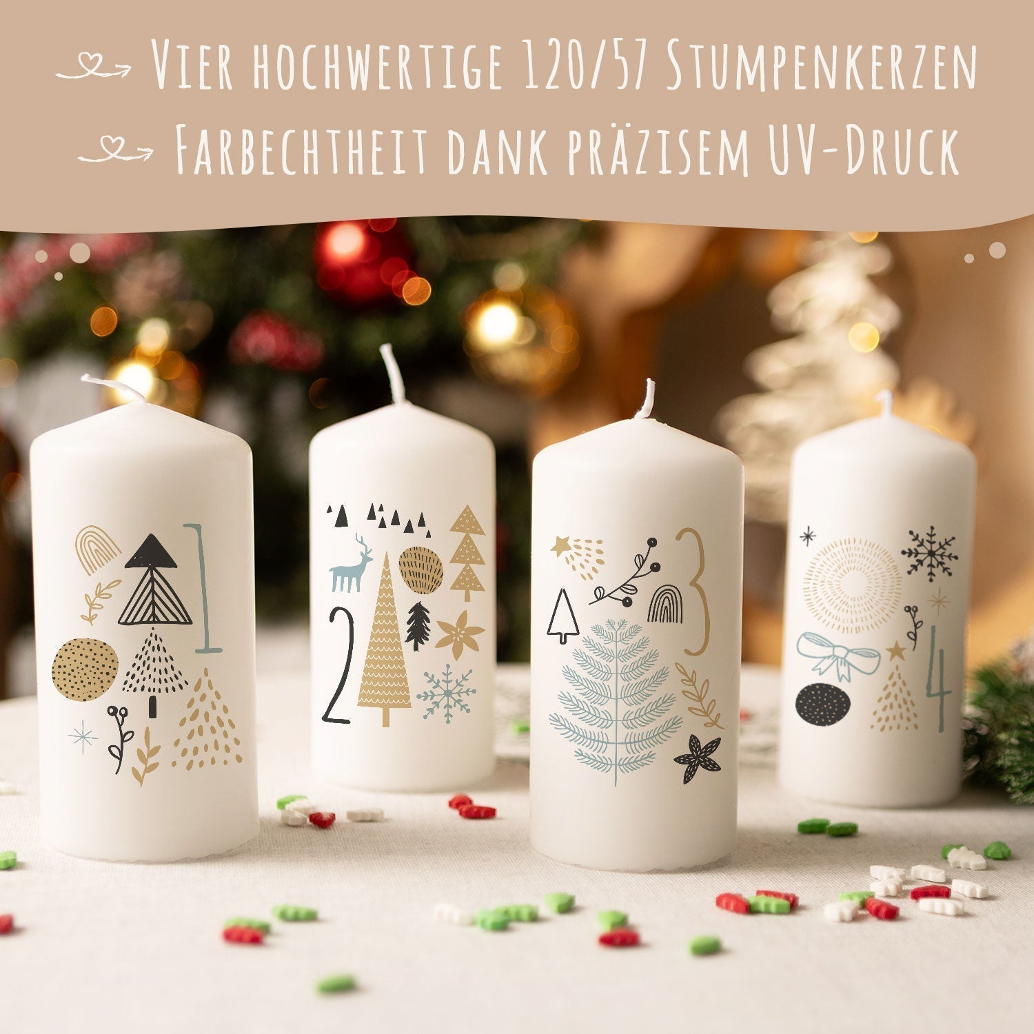 Adventskerzen Boho – 4er-Set in stimmungsvoller Weihnachtsdekoration