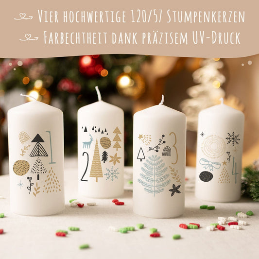 Adventskerzen Boho – 4er-Set in stimmungsvoller Weihnachtsdekoration