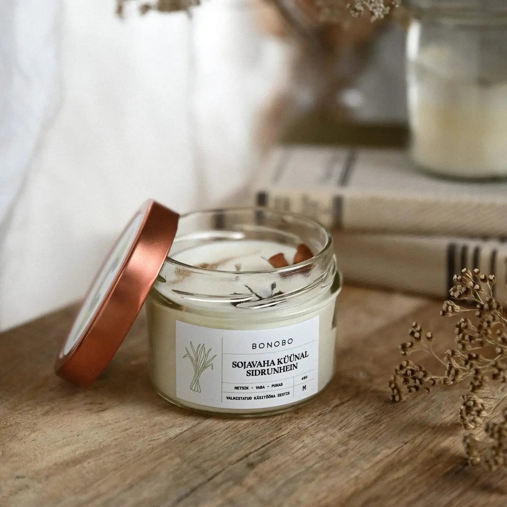 Bonobo Duftkerze Zitronengras (40h) – handgemacht, natürlich & belebend - by SteinKunstWerk | Kerzen aus nachhaltiger Herstellung