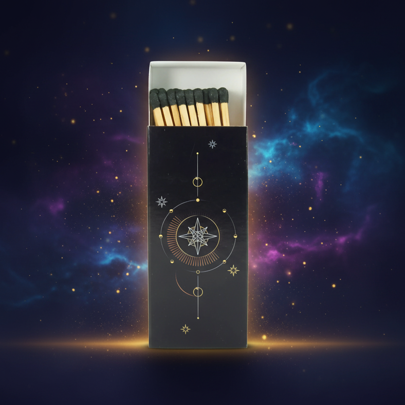 Ritual-Langhölzer – Kosmische Harmonie, schwarze Design-Streichhölzer - by SteinKunstWerk | Streichhölzer aus nachhaltiger Herstellung