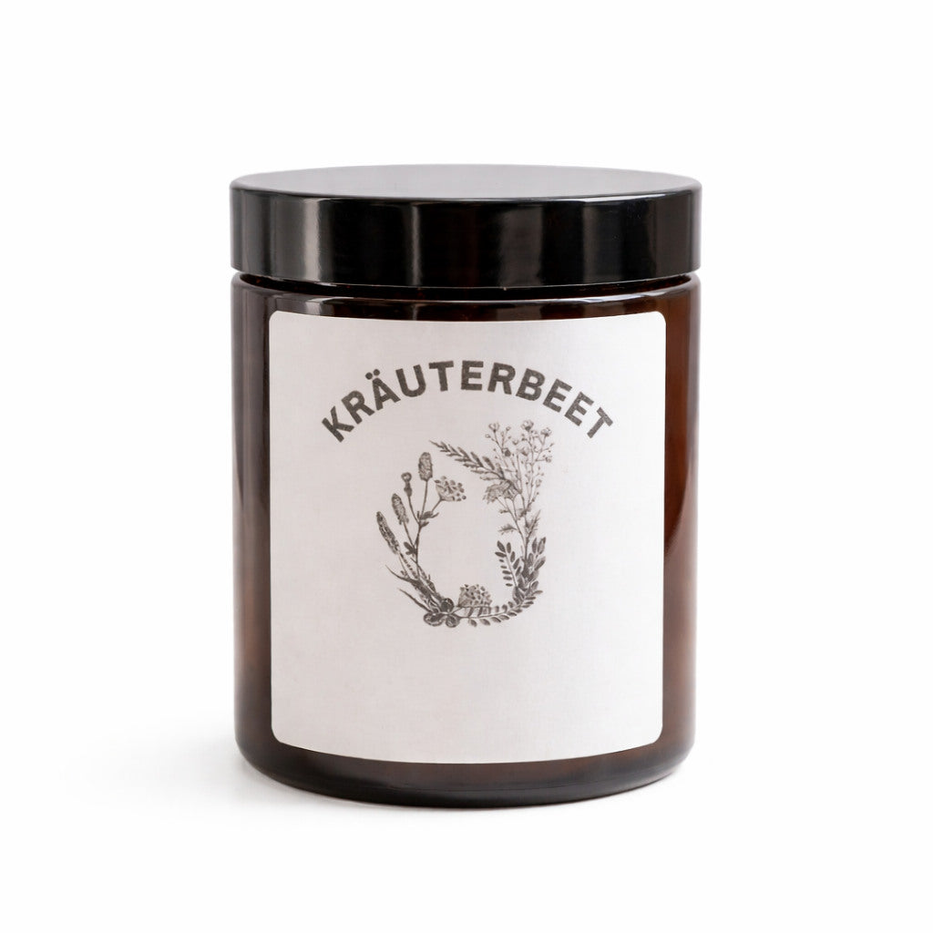 Duftkerze Kräuterbeet im Glas mit natürlichem Sojawachs – warme Lichtstimmung, ruhige Wohnatmosphäre und stilvolle Dekoration von SteinKunstWerk