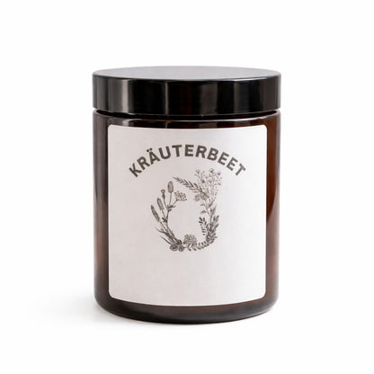 Duftkerze Kräuterbeet im Glas mit natürlichem Sojawachs – warme Lichtstimmung, ruhige Wohnatmosphäre und stilvolle Dekoration von SteinKunstWerk