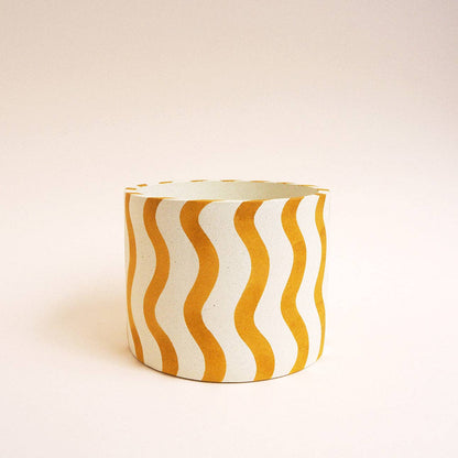 Yellow Squiggles Jesmonite-Pflanzgefäß – handgegossen
