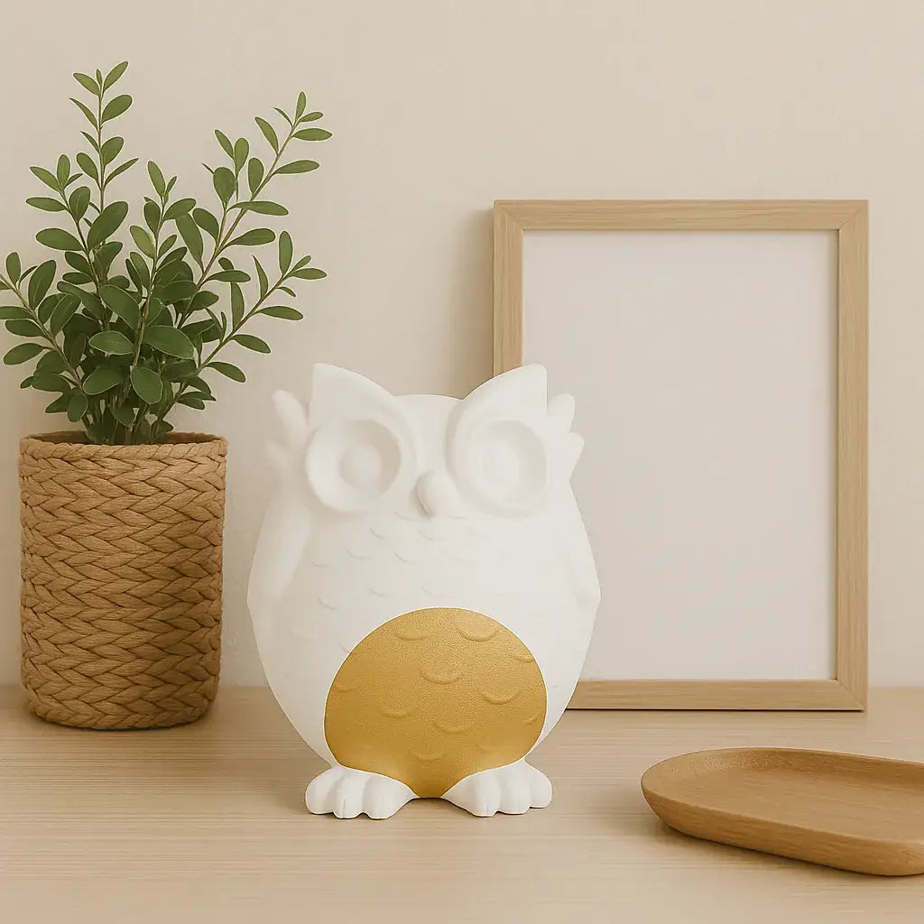 Eulenfigur „Nichts Böses hören“ – Handgemachte Symbolfigur für Harmonie - by SteinKunstWerk | Deko aus nachhaltiger Herstellung