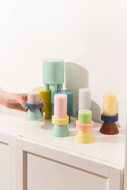 Stack Candle Mini – Limettengrün, Koralle & Gelb
