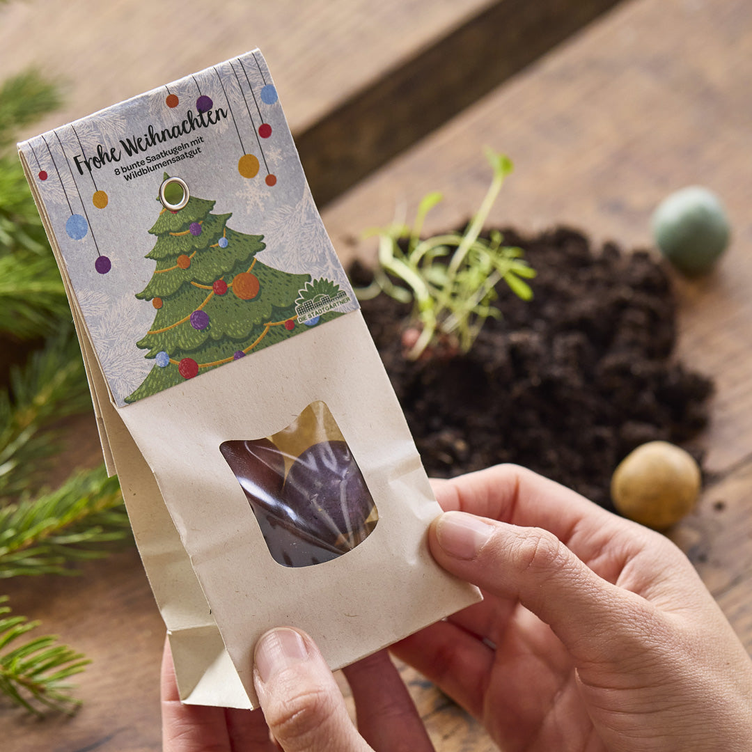 Blumenmurmeln Weihnachtskugeln als festliche Saatkugeln zum Verschenken