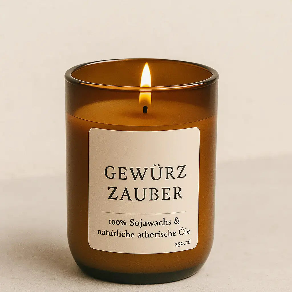 Gewürzzauber Duftkerze – Nachhaltige Wärme & winterliche Magie - by SteinKunstWerk | Kerze aus alter Weinflasche aus nachhaltiger Herstellung