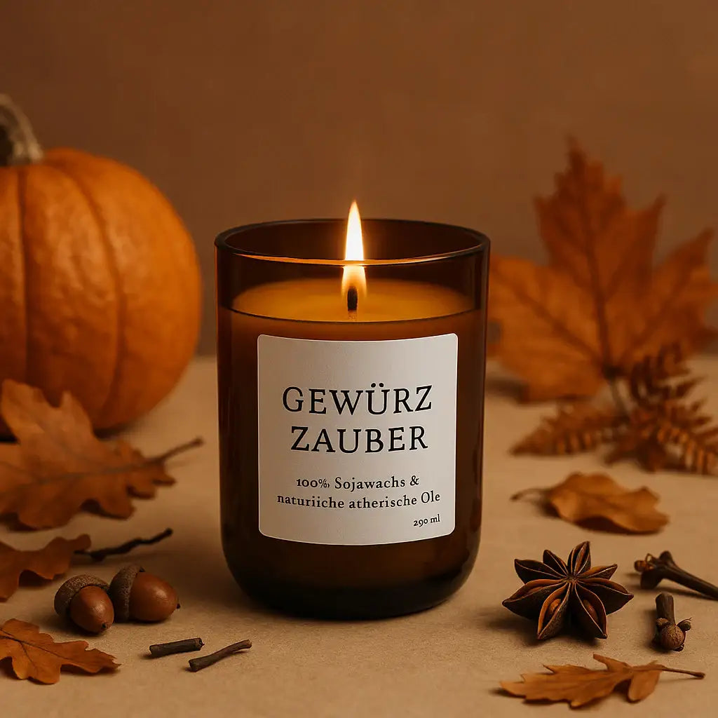 Gewürzzauber Duftkerze – Nachhaltige Wärme & winterliche Magie - by SteinKunstWerk | Kerze aus alter Weinflasche aus nachhaltiger Herstellung