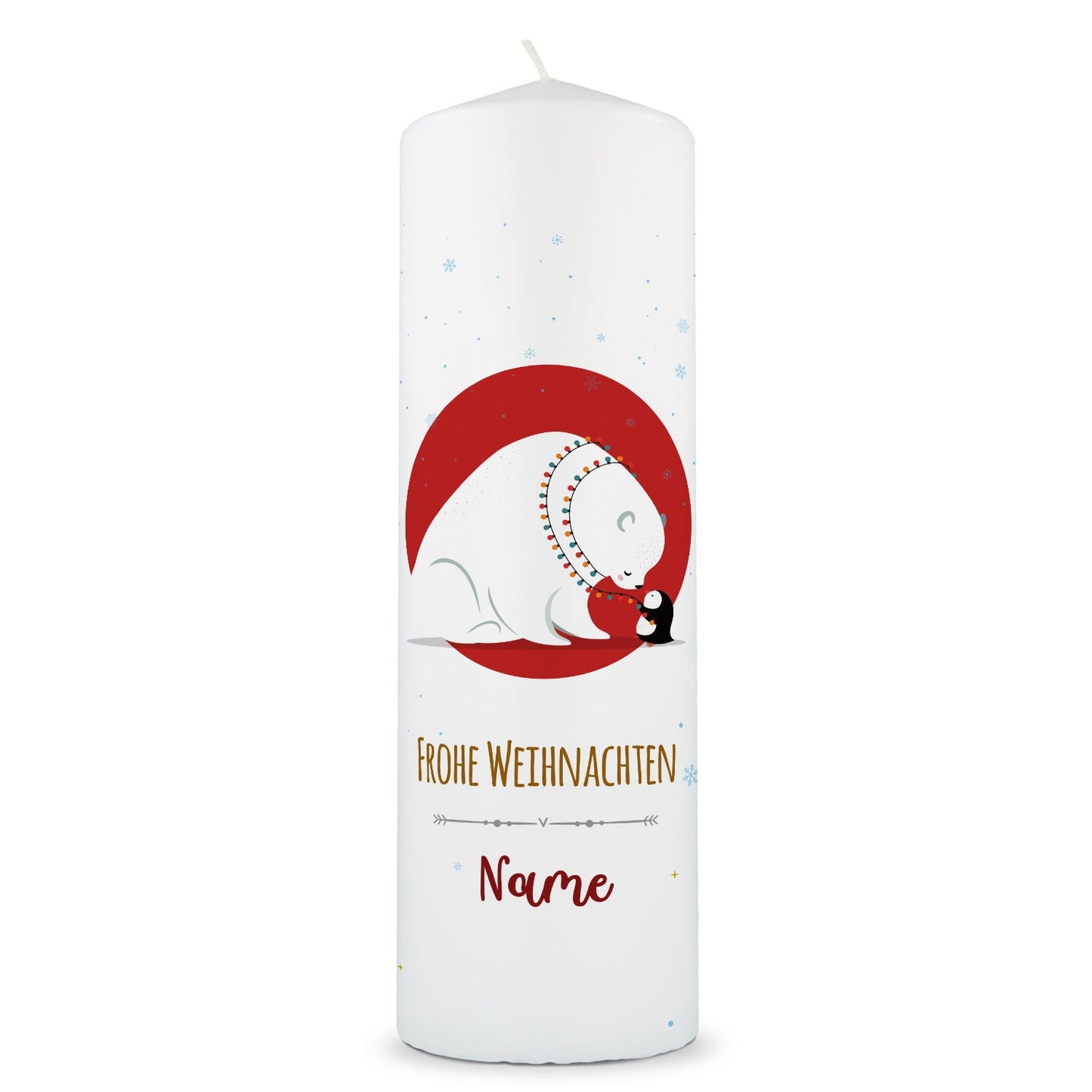 Personalisierte Weihnachtskerze mit Eisbär und Pinguin, 25 cm
