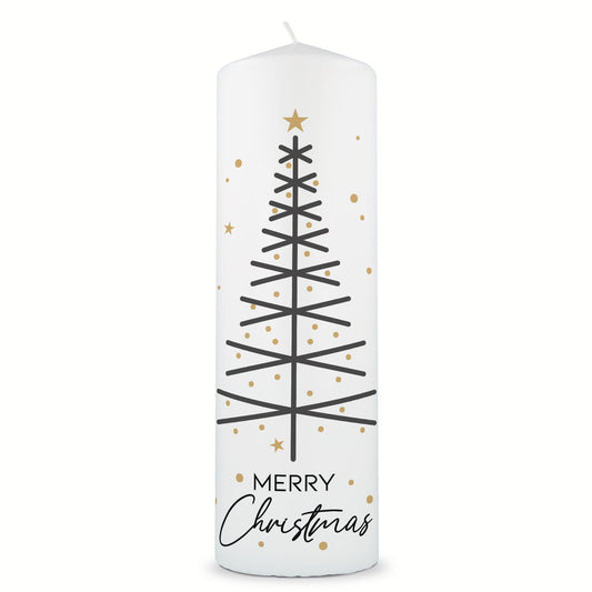 Weihnachtskerze „Tannenbaum modern“ – Frontansicht der großen Stumpenkerze