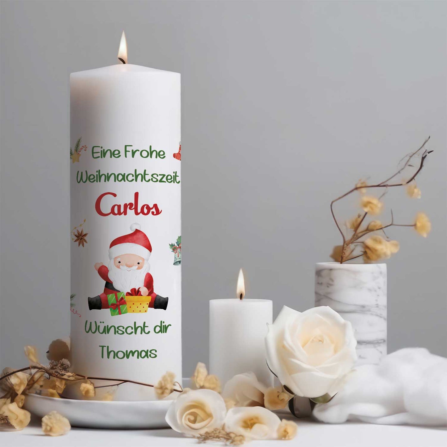 Personalisierte Weihnachtskerze „Fröhliche Weihnachten“ – mit Name