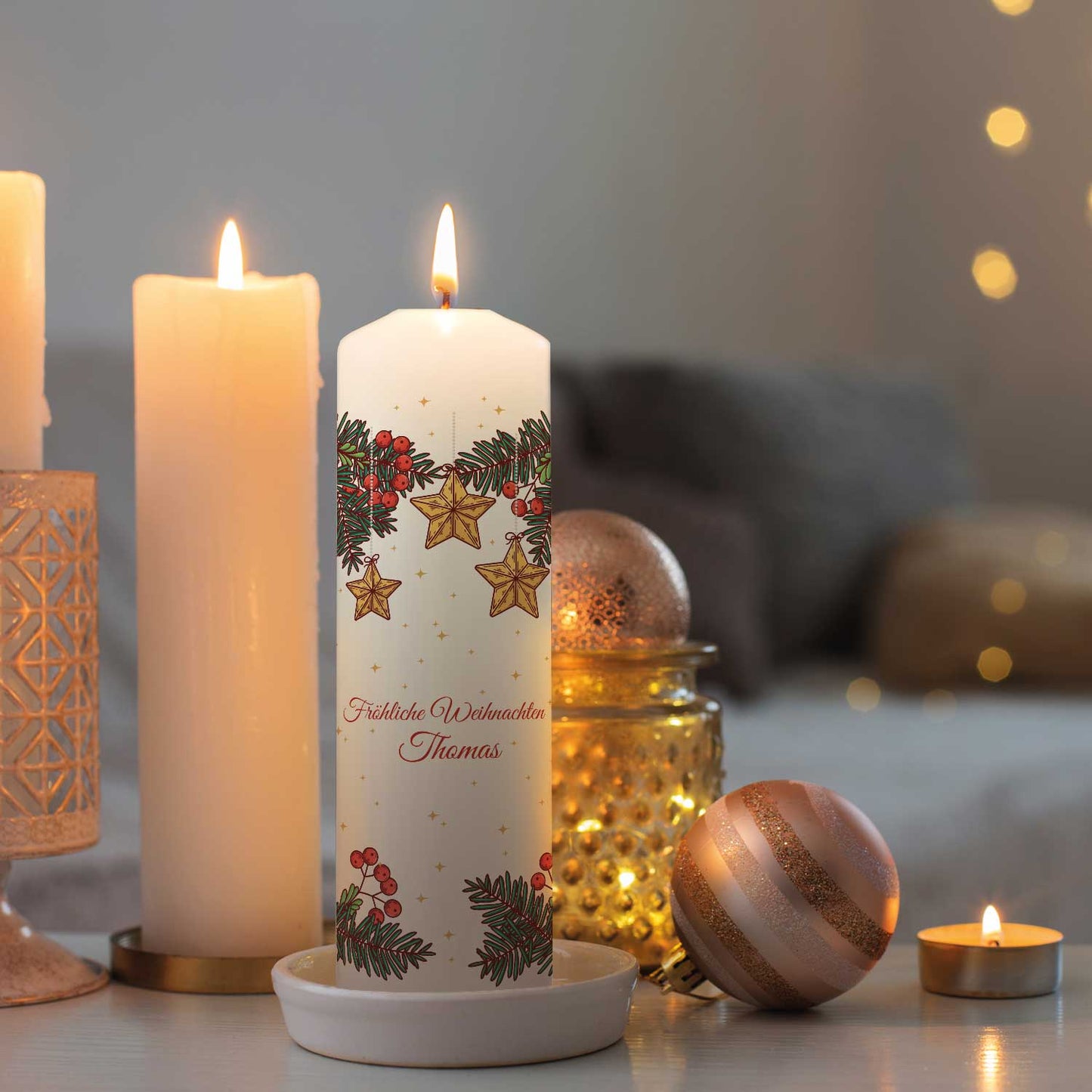 Personalisierte Weihnachtskerze „Christmas Stars“ – Name & Wunschtext