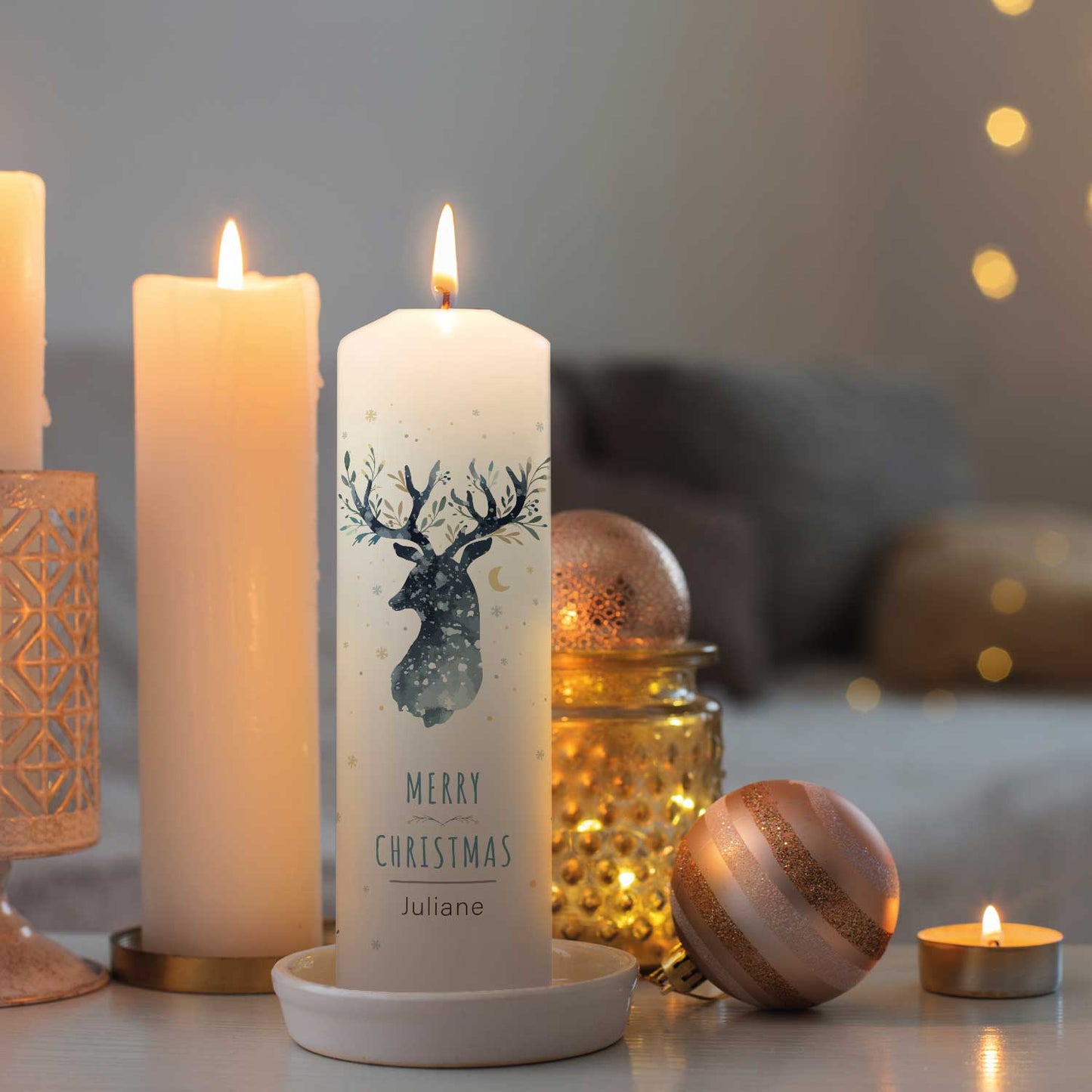 Personalisierte Weihnachtskerze „Rentier“ – 25 cm mit Name