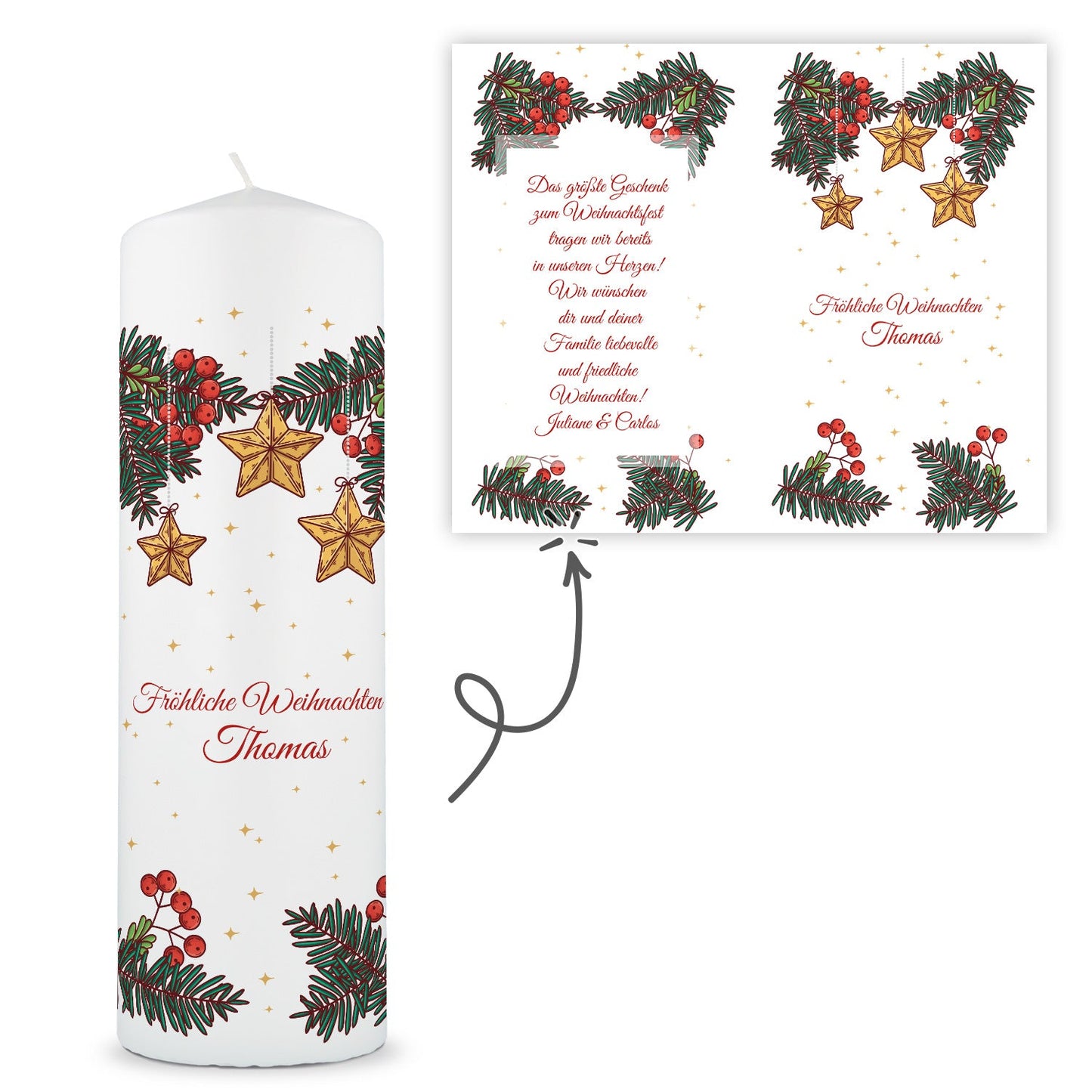 Personalisierte Weihnachtskerze „Christmas Stars“ – Name & Wunschtext