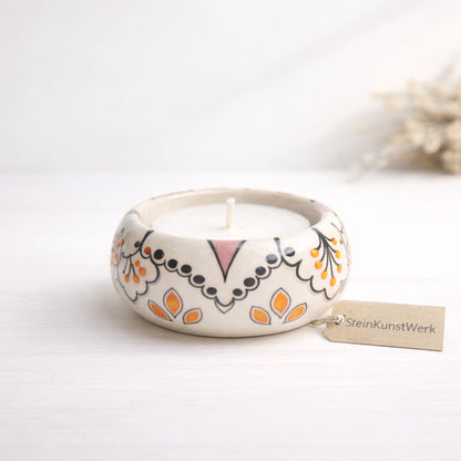 Teelichthalter Keramik handbemalt  warme Licht Atmosphäre SteinKunstWerk
