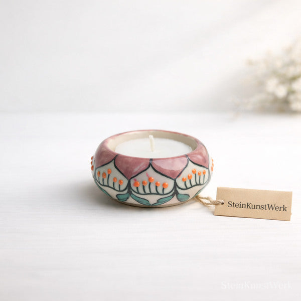 Teelichthalter Keramik handbemalt  warme Licht Atmosphäre SteinKunstWerk