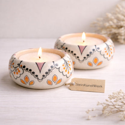 Teelichthalter Keramik handbemalt  warme Licht Atmosphäre SteinKunstWerk