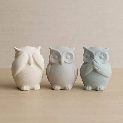 Eulenfigur „Nichts Böses sehen“ – Handgemachte Deko mit Symbolik - by SteinKunstWerk | Deko aus nachhaltiger Herstellung