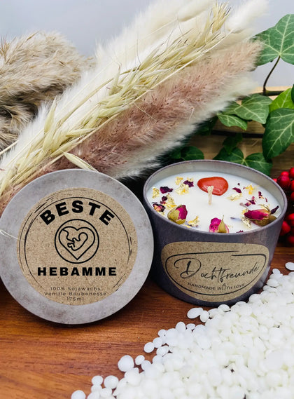 Beste Hebamme Sojawachskerze - Dankeschön Hebamme nach Geburt und Wochenbett - Umweltfreundliche Sojawachskerze Geschenk Hebammenbetreuung