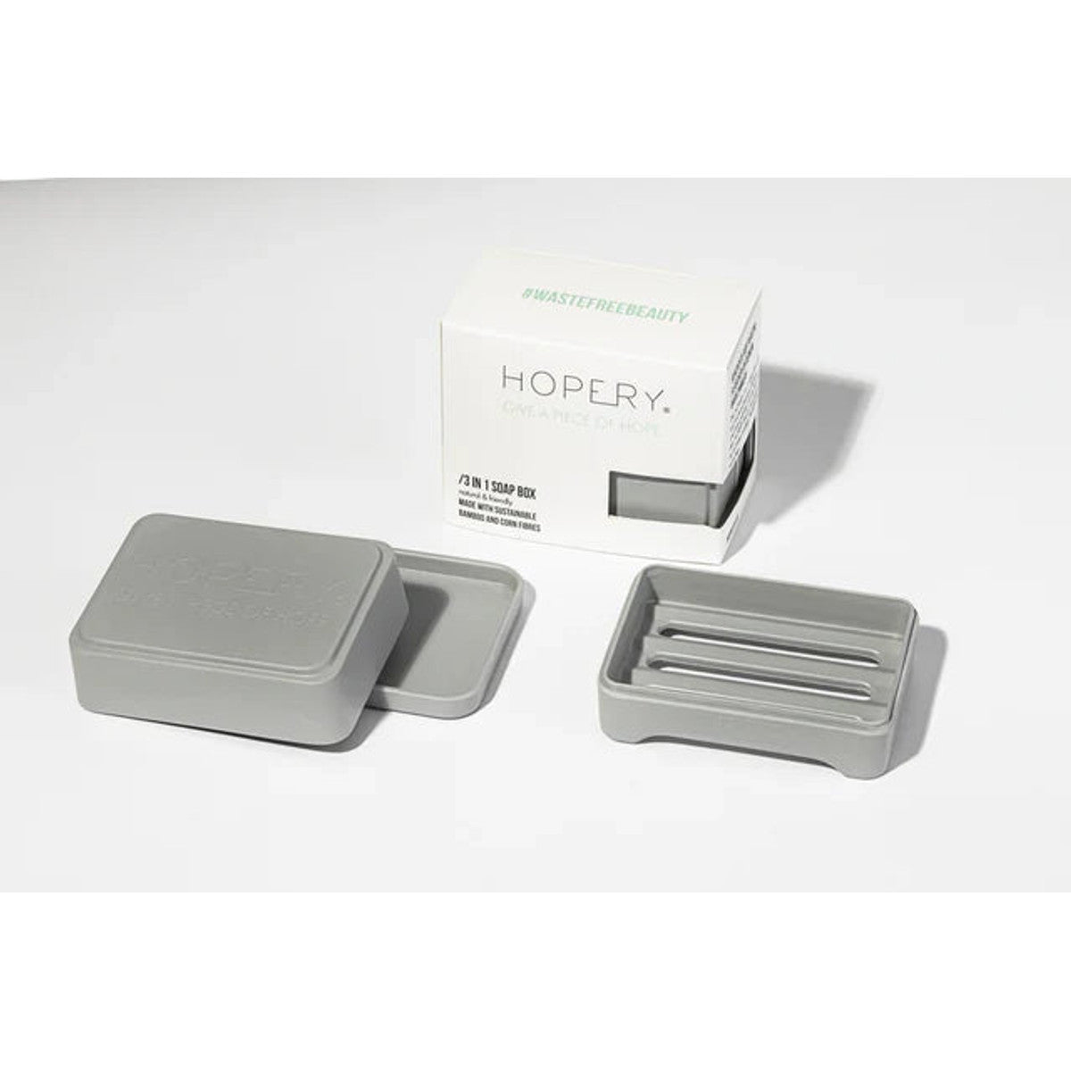 Graue HOPERY Seifendose mit Deckel und Silikonband