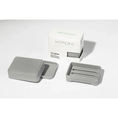 Graue HOPERY Seifendose mit Deckel und Silikonband