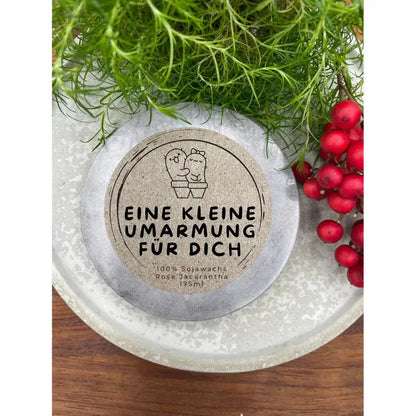 Eine kleine UMARMUNG für dich - LUSTIGE personalisierbare PREMIUM Duftkerze mit verschiedenen Dekoren - handgemacht aus dem Südschwarzwald Kakteen Umarmung Freundschaft
